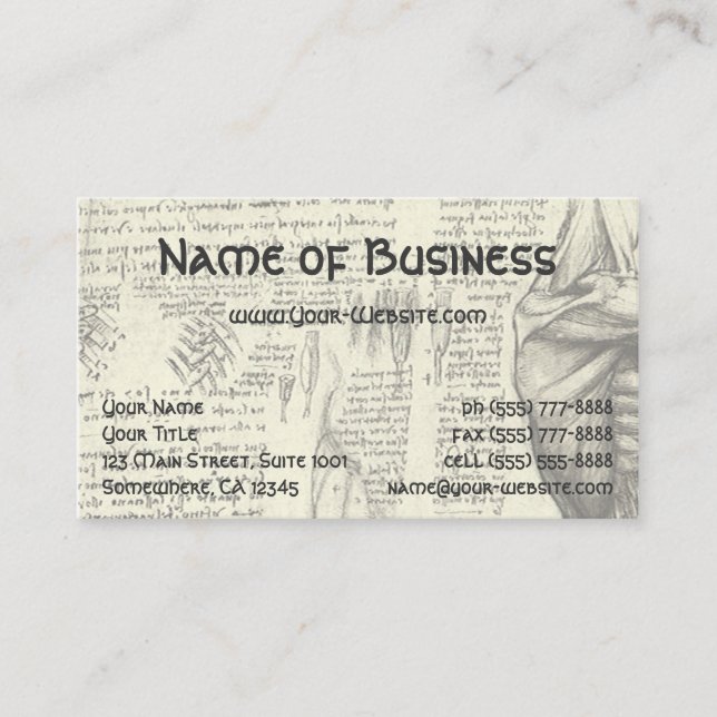 Tarjeta De Visita Esbozo masculino de anatomía muscular por Leonardo (Anverso)