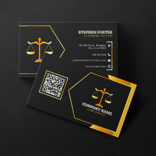 Tarjeta De Visita Escala de justicia de oficina de ley negra moderna