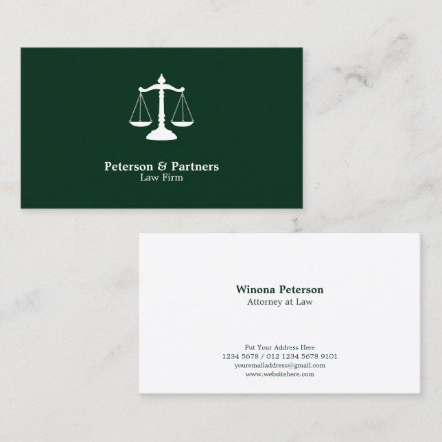 Tarjeta De Visita Escala de justicia Ícono blanco en verde oscuro (Anverso / Reverso)