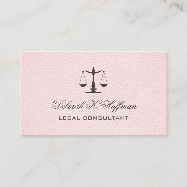 Tarjeta De Visita Escala de justicia legal femenina de cuero rosa (Anverso)