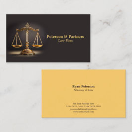 Tarjeta De Visita Escala dorada de la justicia en el oscuro marrón