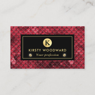 Tarjeta De Visita Escamas de sirena Glam Glitter Rojo y Dorado