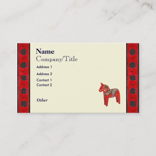Tarjeta De Visita Escandinavo del caballo de Dala del sueco (Anverso)