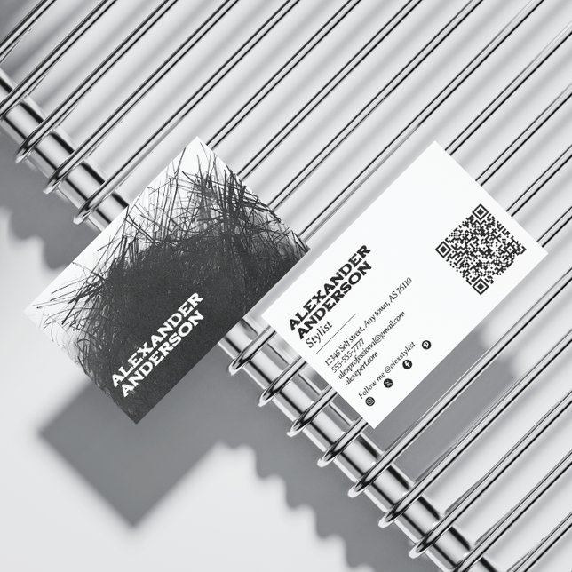 Tarjeta De Visita Escaneo de escrúpulos de carbón negro mínimo moder (Modern Minimal Black Charcoal Scribble Scannable Business Card)