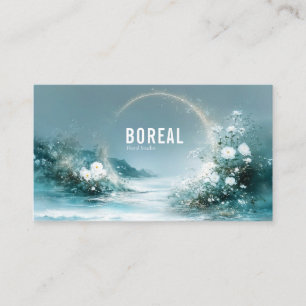 Tarjeta De Visita Escena Acuática Celestial Brillante y Floral Blanc