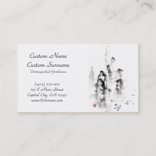 Tarjeta De Visita Escena china oriental clásica de la montaña de la (Anverso)