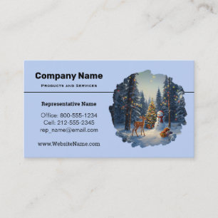 Tarjeta De Visita Escena De Árbol De Navidad Cute Deer Fawn Snowman