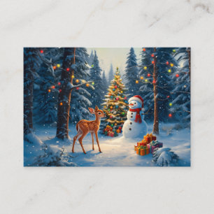 Tarjeta De Visita Escena De Árbol De Navidad Cute Deer Fawn Snowman