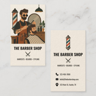 Tarjeta De Visita Escena de Barbería Vintage Estilista de Pelo Barbe