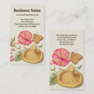 Tarjeta De Visita Escena de jardín con flores, mariposa y hongo