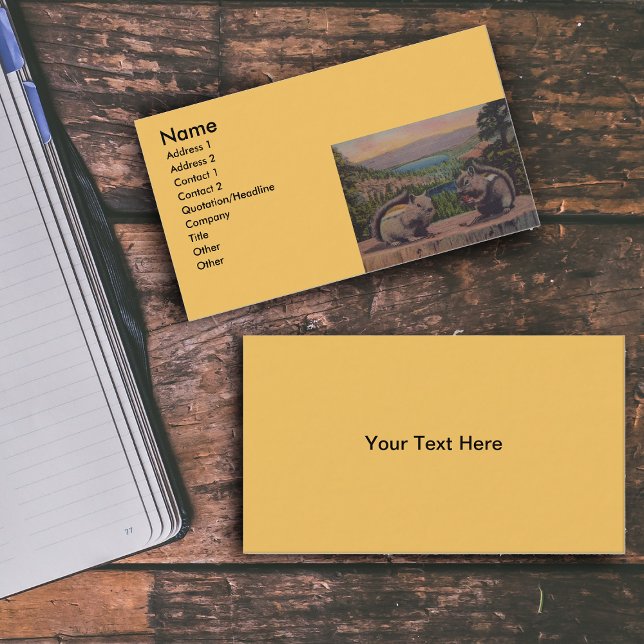 Tarjeta De Visita Escena de montaña de ardillas antiguas (Cute chipmunks sitting on tree stump in forest with lake on golden yellow business cards.)