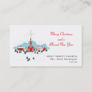 Tarjeta De Visita Escena de navidades con iglesia roja y estrella su