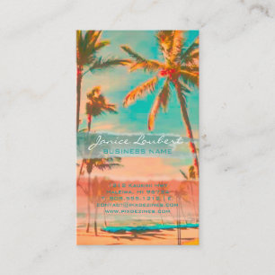 Tarjeta De Visita Escena hawaiana/trullo de la playa del vintage de