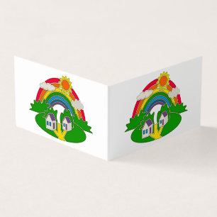 Tarjeta De Visita Escena rural personalizado con arcoiris y casa de 