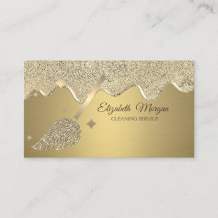 Tarjeta De Visita Escoba con Brillo Dorado Elegante con Goteos