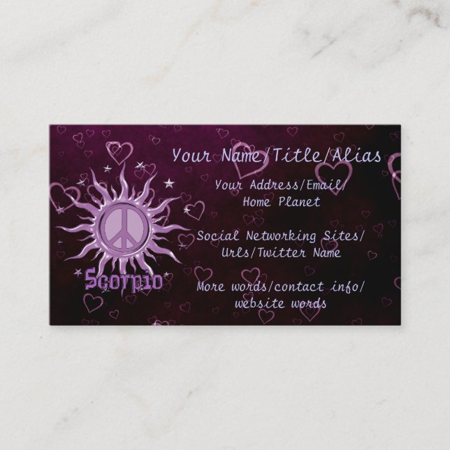 Tarjeta De Visita Escorpión de Sun de la paz (Anverso)