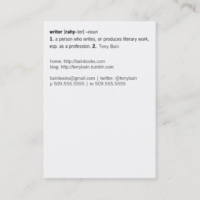 Tarjeta De Visita Escritor definido [como usted] (Anverso)