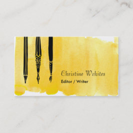 Tarjeta De Visita Escritor Fuente Pluma Editor Quill Amarillo