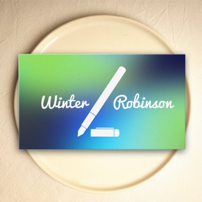 Tarjeta De Visita Escritor moderno holográfico azul turquesa (Hologram gradient design-stylish business card for teacher, professor or writer)