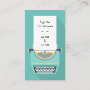 Tarjeta De Visita escritor profesional de máquina de retro verde azu