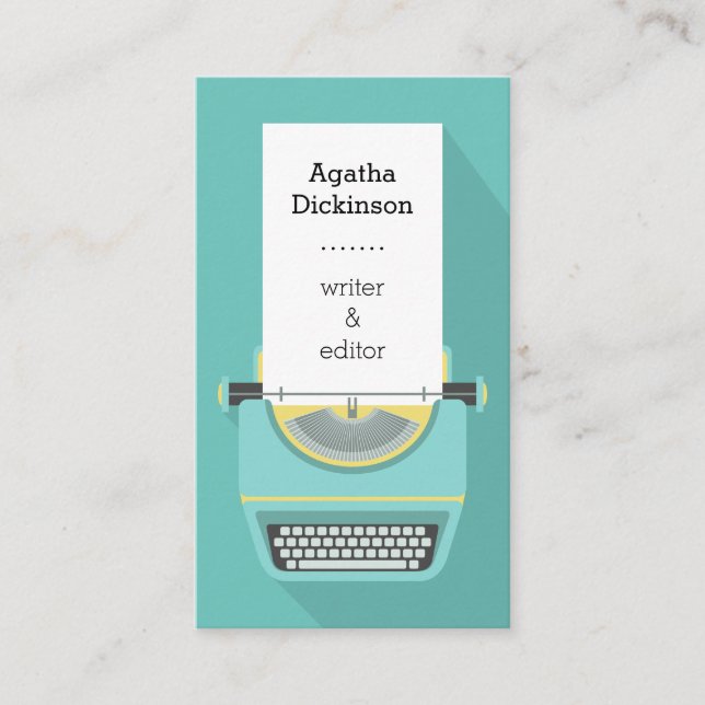 Tarjeta De Visita escritor profesional de máquina de retro verde azu (Anverso)
