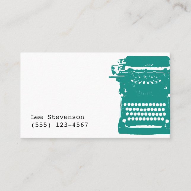 Tarjeta De Visita Escritora Verde azulada máquina de escribir (Anverso)