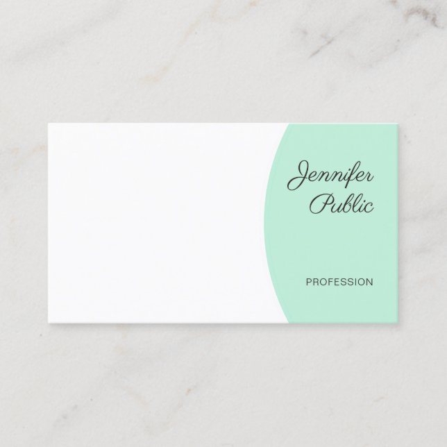 Tarjeta De Visita Escritura a mano moderna Elegante Mint Verde Blanc (Anverso)