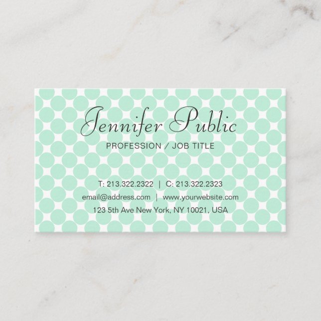 Tarjeta De Visita Escritura a mano Moderno Elegante Mint Green Busin (Anverso)