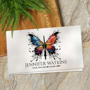 Tarjeta De Visita Escritura Creativa - Pluma Estilográfica Mariposa