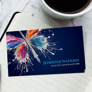 Tarjeta De Visita Escritura Creativa - Pluma Estilográfica Mariposa