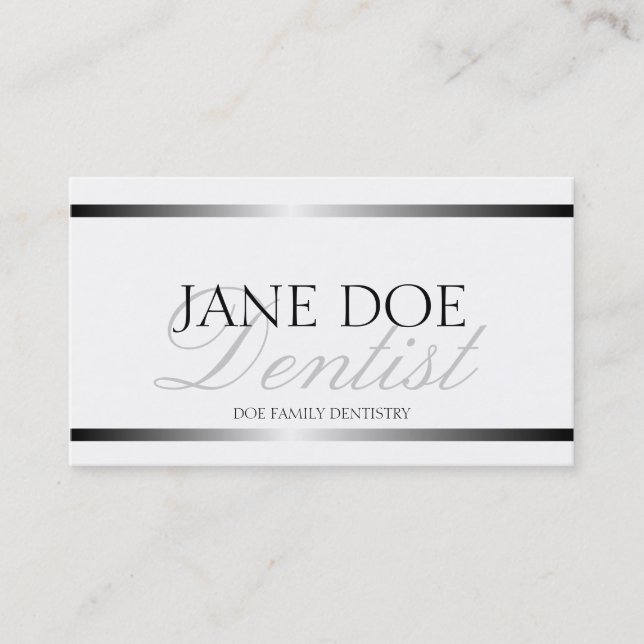 Tarjeta De Visita Escritura metálica de plata del dentista (Anverso)