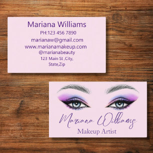 Tarjeta De Visita escritura púrpura maquillaje ojos artista belleza 