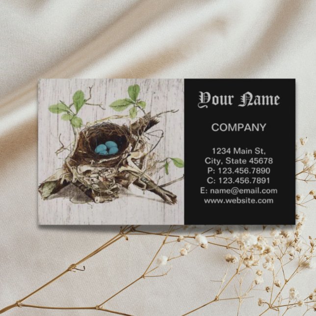 Tarjeta De Visita escritura vintage ephemera bird nest french botanc (vintage script ephemera bird nest french botanical business card)