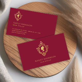 Tarjeta De Visita Escudo Borgoña Oro Elegante Victoriana Vintage