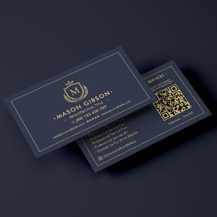 Tarjeta De Visita Escudo Corona Profesional Elegante Azul Marino Azu