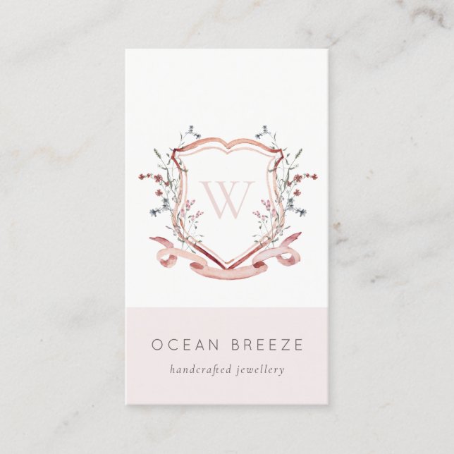 Tarjeta De Visita Escudo de acuarela de flor silvestre rosa pastel M (Anverso)