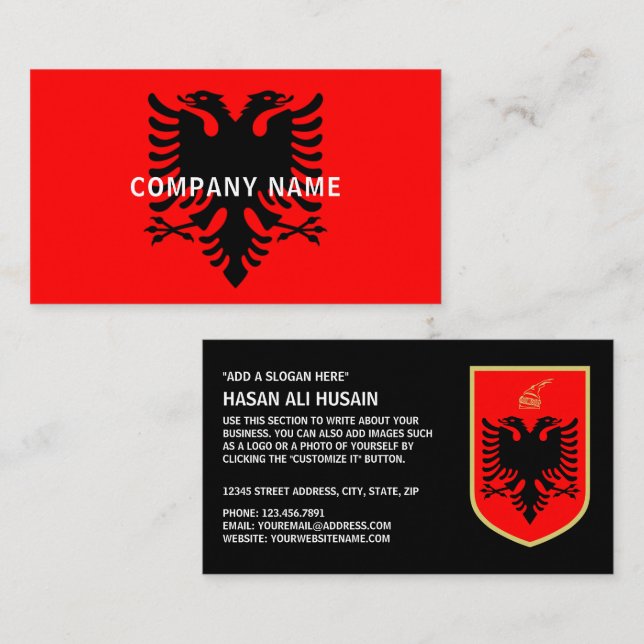 Tarjeta De Visita Escudo de armas de Albania, Bandera de Albania (Anverso / Reverso)