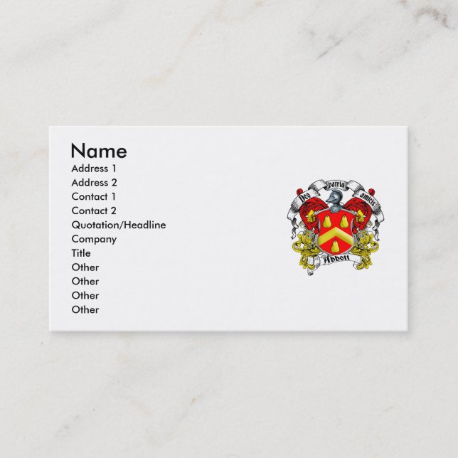 Tarjeta De Visita Escudo de la familia de Abbott (Anverso)