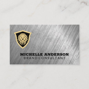 Tarjeta De Visita Escudo de leones   Fondo de textura metalizado