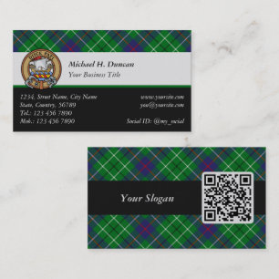 Tarjeta De Visita Escudo del Clan Duncan sobre Tartán