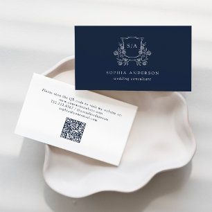 Tarjeta De Visita Escudo elegante y monograma Azul marino oscuro