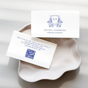 Tarjeta De Visita Escudo elegante y monograma Azul y blanco
