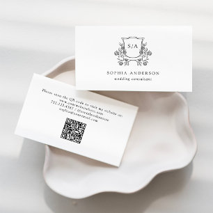 Tarjeta De Visita Escudo elegante y monograma   Blanco y negro