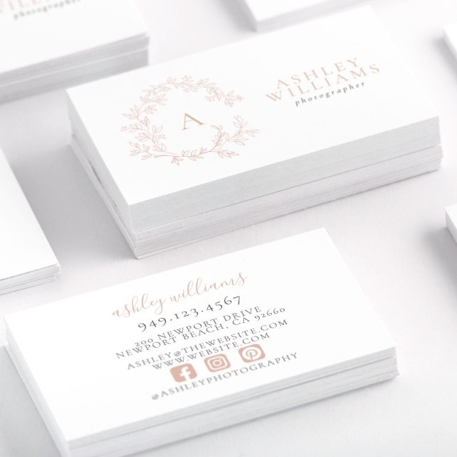 Tarjeta De Visita Escudo floral monograma rosa elegante profesional (Business Card!)