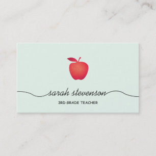 Tarjeta De Visita Escuela de Apple Roja Sencillo Aqua Ligero