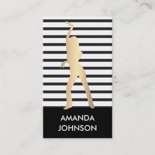 Tarjeta De Visita Escuela de danza Black White Strips QR Code Gold