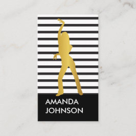 Tarjeta De Visita Escuela de danza Girly Black White Stripes