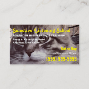 Tarjeta De Visita Escuela de Escucha Selectiva de Gatos Divertidos