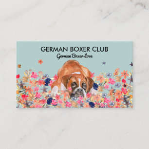 Tarjeta De Visita Escuela de Obediencia Canina Boxer Verde Acuarela 