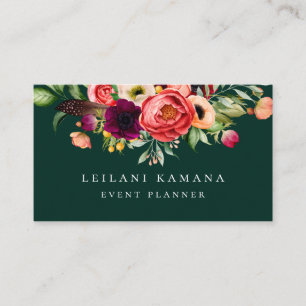 Tarjeta De Visita Esmeralda floral elegante